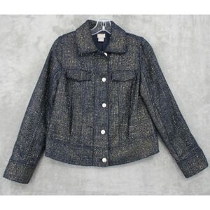 Chicos Jacket 0 US Small 4 Tweed Metallic Pearl Button Office Career Jacket Zip